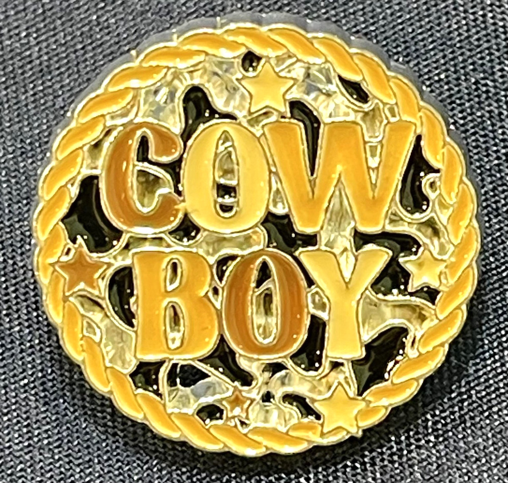 NWOT Cowboy Lapel Pin Enamel Silver Toned Western Rope Border COW BOY Rodeo